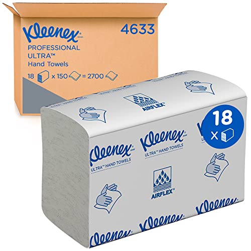 Kleenex Ultra Falt-Handtuchpapier 4633, weiß – 2-lagige Einmal-Papierhandtücher – 18 Packungen x 150 kleine Papierhandtücher (insges. 2.700) von KLEENEX