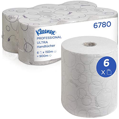 Kleenex Ultra Rollenpapiertücher 6780 – 2-lagige Rollenhandtücher – 6 x 150 m weiße Papiertuchrollen von KLEENEX