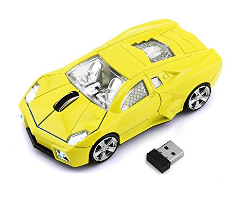 KLEIN Design CM0022 Kabellose Maus, super Sportwagen Design, 2.4 GHz Verbindung via Nano-USB-Empfänger, Optischer Sensor, Für Links- und Rechtshänder, in Farbe gelb von KLEIN Design