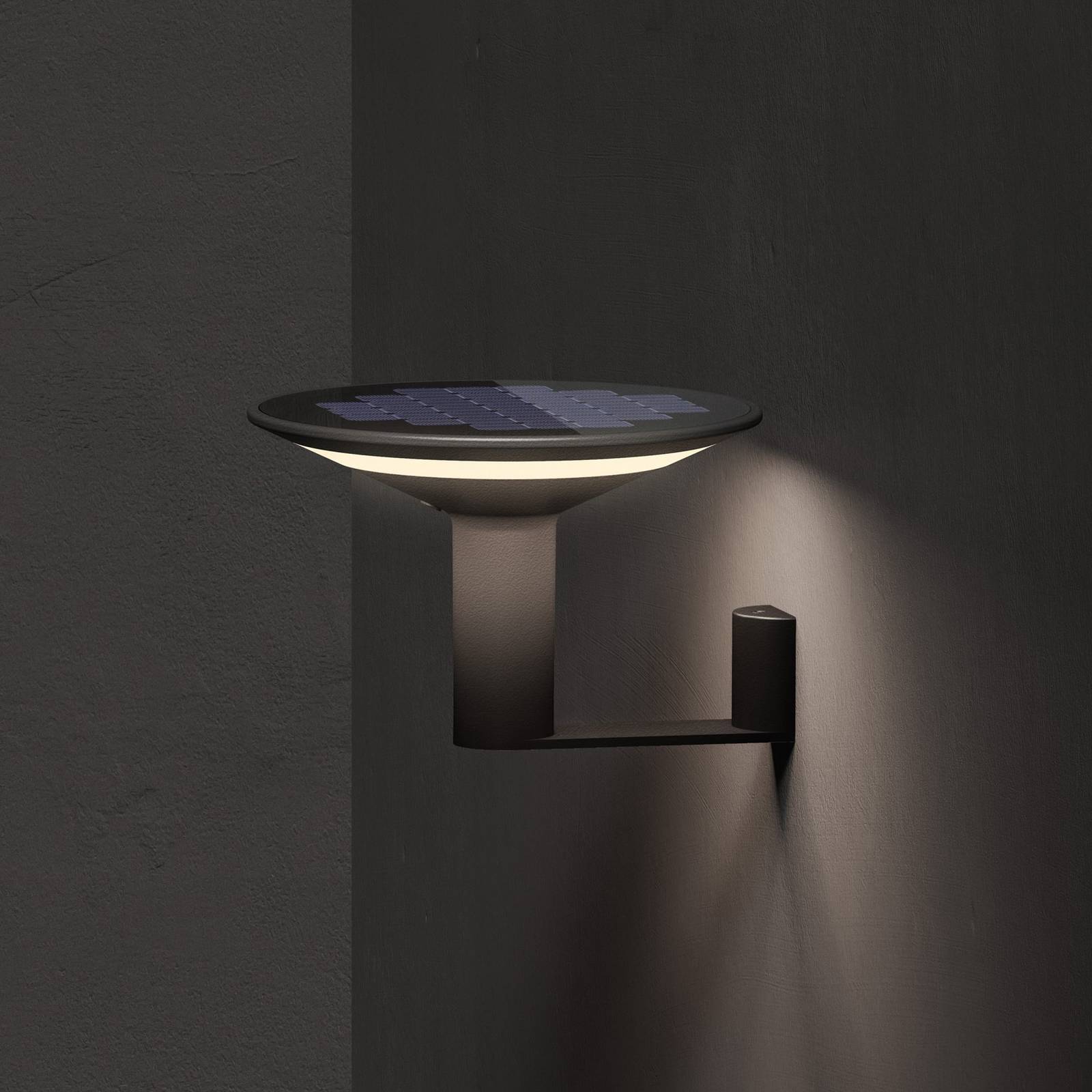 KLEWE LED-Solar-Wandlampe Keope, anthrazit, Ø 21 cm Alu IP65 KLEWE LED-Solar-Wandlampe Keope, anthrazit, Ø 21 cm Alu IP65 von KLEWE