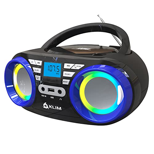 KLIM B3 Tragbarer CD Player - NEU 2024 - FM Radio, CD, MP3, Bluetooth, AUX, USB, RGB LED - CD Boombox - wiederaufladbaren Akku - Verbesserte CD-Laserlinse - Digitaler EQ von KLIM