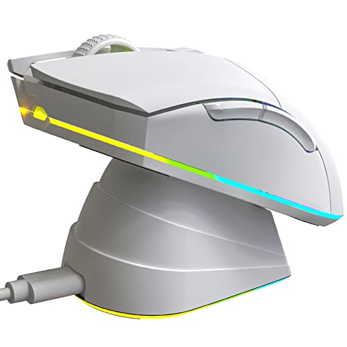 KLIM Blaze Pro Wiederaufladbare kabellose Maus - Gaming Maus mit RGB und Ladestation - Hochpräziser Sensor und langlebiger Akku - Weiß (Generalüberholt) von KLIM