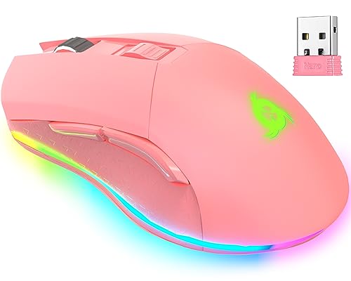 KLIM Blaze - Wiederaufladbare kabellose RGB Gaming Maus - NEU 2024 - Hochpräziser Sensor mit Langer Akkudauer - Einstellbar auf bis zu 10000 DPI - Kabel- und Funk Maus Modus (Pink) von KLIM