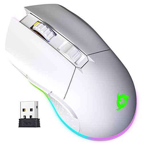 KLIM Blaze - Wiederaufladbare kabellose RGB Gaming Maus - NEU 2024 - Hochpräziser Sensor mit Langer Akkudauer - Einstellbar auf bis zu 6000 DPI - Kabel- und Funk Maus Modus (Weiß) von KLIM