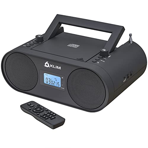 KLIM Boombox B4 Radio mit CD Player + 2024 Release + AM/FM Radio, MP3, Bluetooth, AUX, USB tragbar mit kabellosem Modus und aufladbaren Akku + Mit Fernbedienung, Autosleep, Digital EQ von KLIM