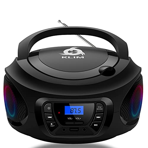 KLIM Boombox Radio mit CD Player - NEU 2024 - FM-Radio, CD Player, Bluetooth, MP3, USB, AUX - Inklusive wiederaufladbaren Akkus - Kabelgebundene und kabellose Modi - Kompakt und robust (Schwarz) von KLIM