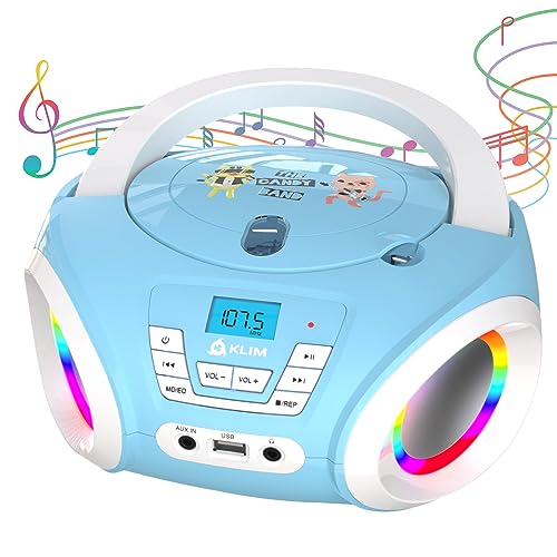 KLIM Candy Kids Boombox CD-Player für Kinder NEU 2024 + UKW-Radio + Inklusive Batterien + Blaues Radio - CD Player Kinder mit Lautsprechern + Perfekt für Kinder und Kleinkinder von KLIM
