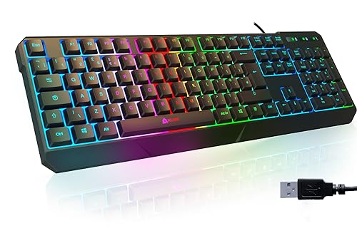 KLIM Chroma Gaming Tastatur - UK Layout - mit Kabel USB - NEU 2024 - Langlebig Ergonomisch Wasserdicht Beleuchtet LED Leise Tasten - RGB Gaming Keyboard für PC Mac Xbox One PS5 PS4 - Schwarz von KLIM