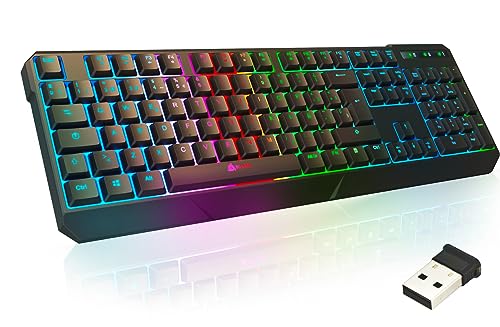 KLIM Chroma Tastatur Gamer Spanisch Wireless – Hohe Leistung Hohe Leistung – Bunte Beleuchtung - Schwarz - RGB PC Windows, Mac PS4 von KLIM