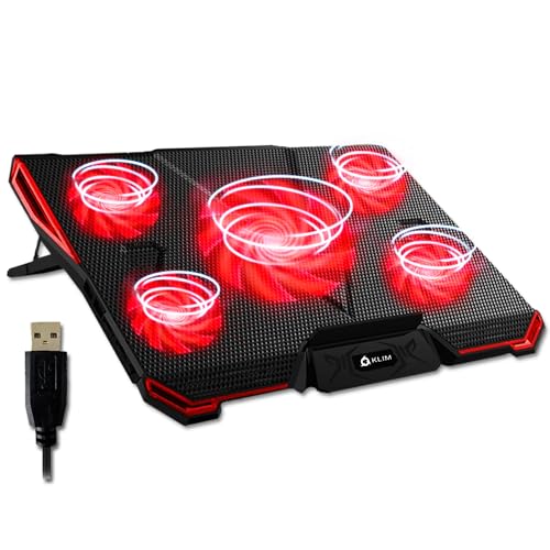KLIM Cyclone - Laptop Kühler - NEU 2024 - Ständer - Maximale Kühlung - Verhindere Ãœberhitzung - Schütze Dein Laptop - 5 Lüfter 2200 & 1200 RPM - Cooling Pad für Computer PS5 PS4 Xbox One - Rot von KLIM