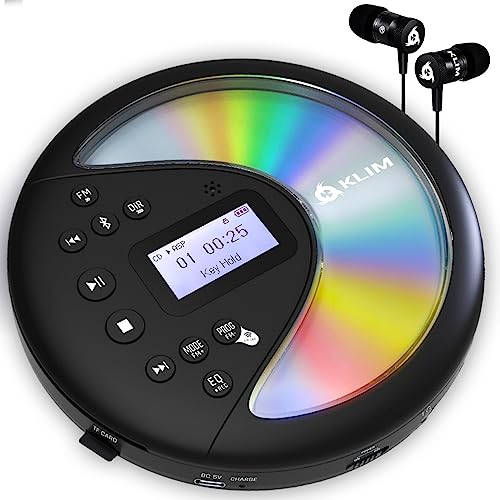 KLIM Discover Tragbarer CD-Player Walkman mit langlebigem Akku + Mit Kopfhörern + Radio FM + FM-Transmitter, Bluetooth + Ideal für Autos (Generalüberholt) von KLIM
