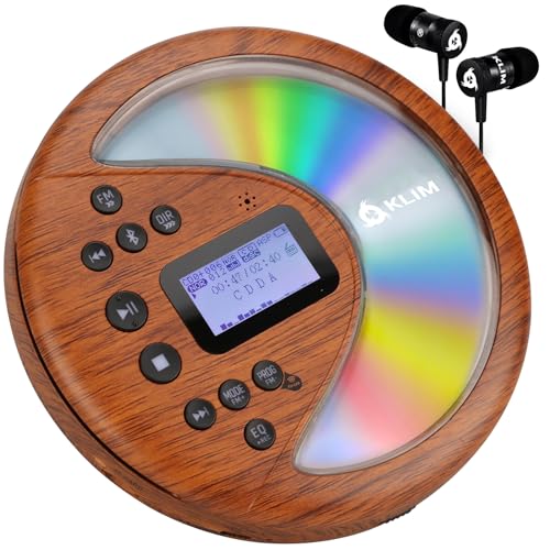KLIM Discover Wood + Tragbarer CD-Player Walkman mit langlebigem Akku + Mit Kopfhörern + Radio FM + Kompatibler MP3-CD-Player Portable + SD-Karte, FM-Transmitter, Bluetooth + Ideal für Autos von KLIM