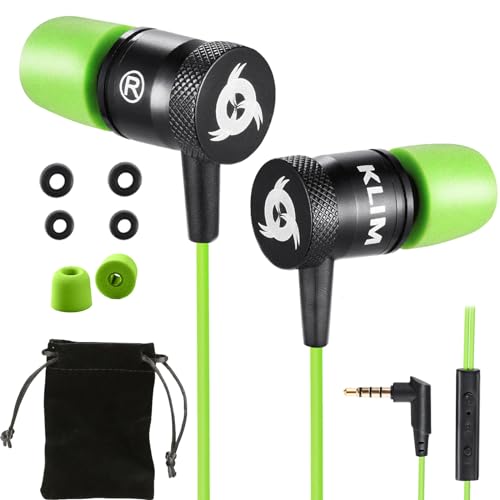 KLIM Fusion Kopfhörer in Ears mit Kabel - Langlebig - Innovativ In-Ear Ohrhörer mit Memory Foam - Neue 2024 Version - 3.5 mm Jack - Sport Gaming In Ear Kopfhörer - Grün von KLIM