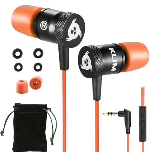 KLIM Fusion Kopfhörer in Ears mit Kabel - Langlebig - Innovativ In-Ear Ohrhörer mit Memory Foam - Neue 2024 Version - 3.5 mm Jack - Sport Gaming In Ear Kopfhörer - Orange von KLIM