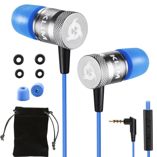 KLIM Fusion Kopfhörer in Ears mit Kabel - Langlebig - Innovativ: In-Ear Kopfhörer mit Memory Foam - Neue 2024 Version - 3.5 mm Jack - Sport Gaming In Ear Kopfhörer - Blau von KLIM
