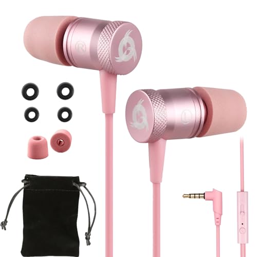 KLIM Fusion Kopfhörer in Ears mit Mikrofon - NEU 2024 - Langlebig - Innovativ: In-Ear Kopfhörer mit Memory Foam - 3.5 mm Jack - Sport Gaming In Ear Kopfhörer - Rosa Gold von KLIM