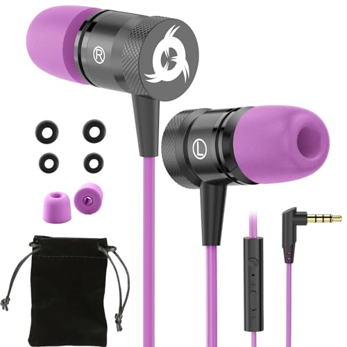KLIM Fusion Kopfhörer in Ears mit Mikrofon - NEU 2024 - Langlebig - Innovativ: In-Ear Kopfhörer mit Memory Foam - 3.5 mm Jack - Sport Gaming In Ear Kopfhörer - Violett von KLIM