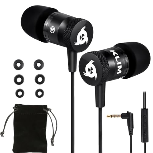 KLIM Fusion Kopfhörer in Ears mit Mikrofon - NEU - Langlebig - Innovativ: In-Ear Kopfhörer mit Memory Foam - 3.5 mm Jack - Sport Gaming In Ear Kopfhörer - Schwarz von KLIM