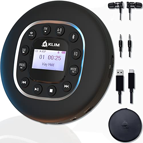 KLIM Journey + Tragbarer CD-Player Walkman mit langlebigem Akku + Mit Kopfhörern + Radio FM + Kompatibler MP3-CD-Player + SD-Karte, FM-Transmitter, Bluetooth + Ideal für Autos + Portable CD Player von KLIM
