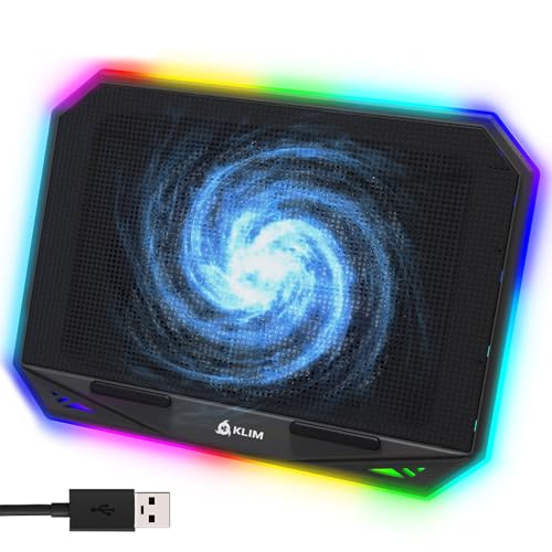KLIM K21 + Laptop Kühler Stand mit RGB Hintergrundbeleuchtung + 11" - 17" + Gaming Notebook Kühler für den Schreibtisch + USB Lüfter + sehr stabil und leise + Kompatibel mit Mac und PS4 + NEU 2022 von KLIM