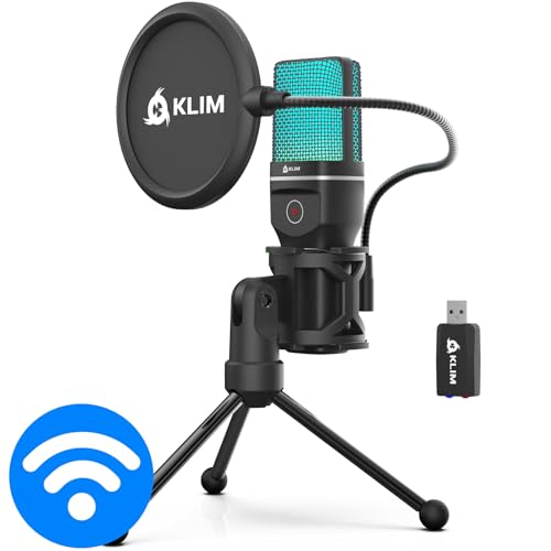 KLIM Muse - Wireless Gaming Mikrofon - Neu 2024 + Kompatibel mit PC, Mac, PS4, PS5, Switch + Professionelles Desktop Standmikrofon mit Popfilter + Aufnahme für Gaming, Streaming, YouTube und Podcasts von KLIM