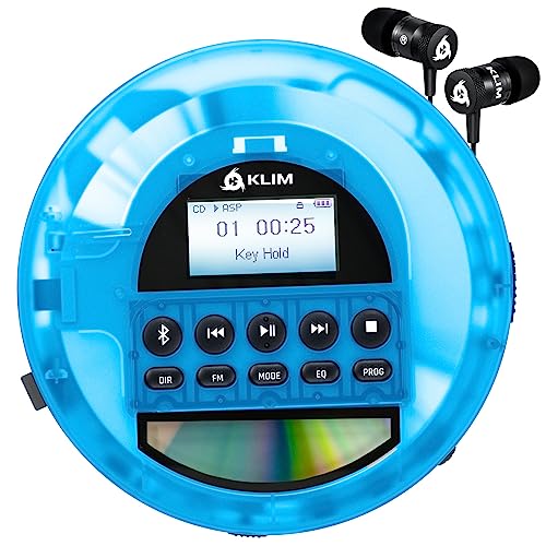 KLIM Nomad CD Player Bluetooth - Tragbarer CD-Player Discman mit langlebigem Akku - Inklusive Kopfhörer - CD-R, CD-RW, MP3 - Mit TF-Reader, Radio FM - Ideal für Autos - Portable CD Player Diskman von KLIM