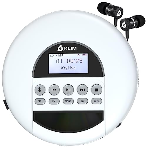KLIM Nomad - NEU 2024 - Tragbarer CD-Player Discman mit langlebigem Akku - Inklusive Kopfhörer - Kompatibel mit CD-R, CD-RW, MP3 - Mit TF-Reader, Radio FM, Bluetooth - Ideal für Autos - Weiß von KLIM