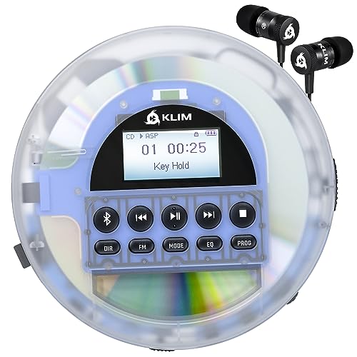 KLIM Nomad Transparent - NEU 2024 - Tragbarer CD-Player Discman - langlebigem Akku - Inklusive KLIM Fusion Kopfhörer - CD-R, CD-RW, MP3 - Mit TF-Reader, Radio FM, Bluetooth - Ideal für Autos von KLIM