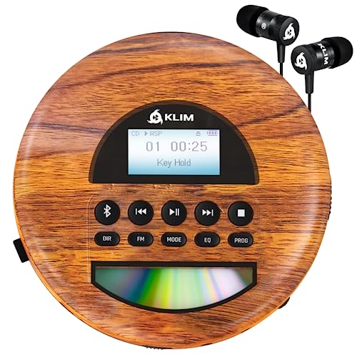 KLIM Nomad Wood - NEU 2024 - Tragbarer CD-Player Discman - langlebigem Akku - Inklusive KLIM Fusion Kopfhörer - Kompatibel mit CD-R, CD-RW, MP3 - TF-Reader, Radio FM, Bluetooth - Ideal für Autos von KLIM