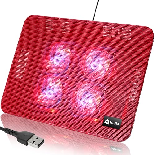 KLIM Serenity + Laptop-Kühler + 11 bis 15,6 Zoll + Perfekt für kleine und mittlere Laptops + Stabiles und Robustes Metallgitter + Geräuschloses Laptop-Kühlpad (Rot) von KLIM