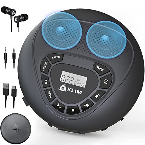 KLIM Speaker + CD Player mit Lautsprecher + NEU 2024 + Wiederaufladbarer Akku + Tragbarer CD-Spieler mit Kopfhörern + SD/TF-Karte + AUX + Idealer Auto-CD-Spieler + CD Player tragbar mit Lautsprecher von KLIM