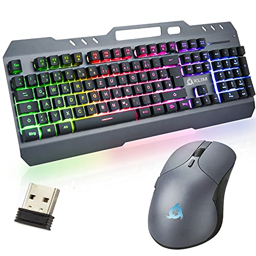 KLIM Unity - Wireless Tastatur und Maus Set DE Layout - NEU 2023 - Langlebig, Ergonomisch, Semi-Mechanisch - kabelloses Maus Tastatur Set für Laptop PC Mac PS4 Xbox One- Langlebiger eingebauter Akku von KLIM
