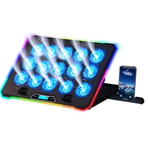 KLIM V15 Gaming Laptop Cooling Pad mit 15 Lüftern + Gaming Laptop Kühler + Stabiler RGB Laptop Ständer mit Lüfter + Kompatibel bis zu 17" + 2 USB Ports + Handyhalterung + 5 Jahre Schutz von KLIM