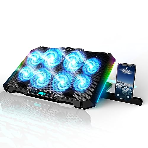 KLIM V8 Gaming Laptop Cooling Pad mit 8 Lüftern + Neu 2024 + Gaming Laptop Kühler + Stabiler RGB Laptop Ständer mit Lüfter + Kompatibel bis zu 17" + 2 USB Ports + Handyhalterung von KLIM