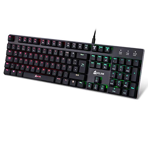 Klim Dash – Niedrigprofil mechanische QWERTZ Tastatur mit roten Schaltern für kultivierte Professionelle Anwender und Gamer - RGB Farben - Metallrahmen Vollständige Anpassbarkeit von KLIM
