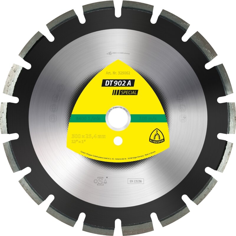 Diamantgroßtrennscheibe DT 902 A Special für Asphalt Sandstein Estrich Weitverzahnung 500 x 3,7 x 25,4 mm Diamantgroßtrennscheibe DT 902 A Special für Asphalt Sandstein Estrich Weitverzahnung 500 x 3,7 x 25,4 mm von Klingspor AG