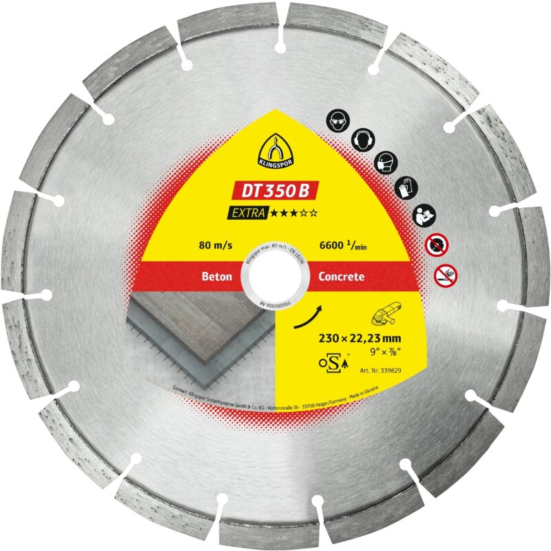 Diamanttrennscheibe DT 350 B Extra für Beton Altbeton Standardverzahnung 230 x 2,6 x 22,23 mm Diamanttrennscheibe DT 350 B Extra für Beton Altbeton Standardverzahnung 230 x 2,6 x 22,23 mm von Klingspor AG