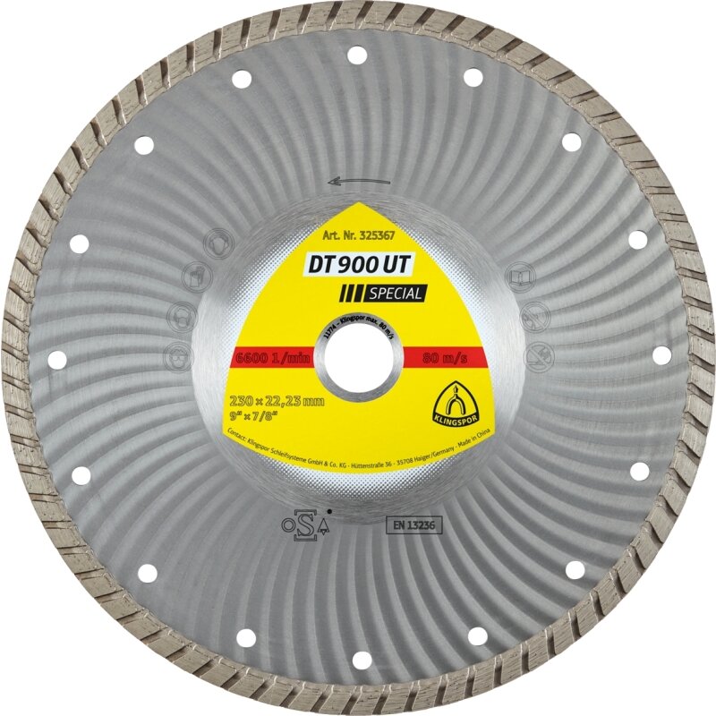 Diamanttrennscheibe DT 900 UT Special für Beton universal Dachziegel geschlossen Turbo 230 x 2,5 x 22,23 mm Diamanttrennscheibe DT 900 UT Special für Beton universal Dachziegel geschlossen Turbo 230 x 2,5 x 22,23 mm von Klingspor AG