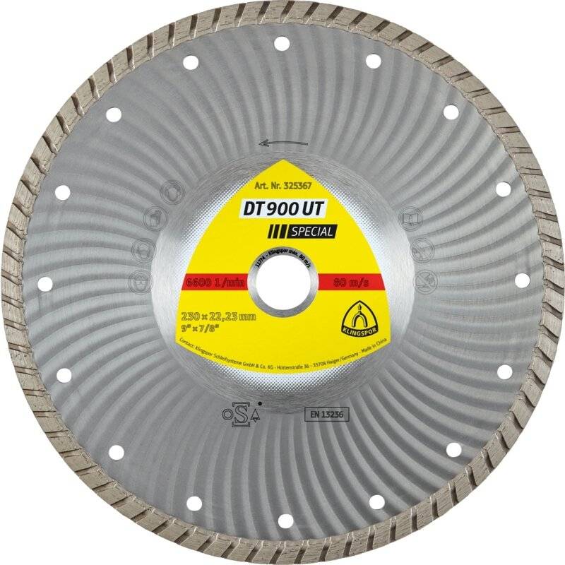 Diamanttrennscheibe DT 900 UT Special für Beton universal Dachziegel geschlossen Turbo 230 x 2,5 x 22,23 mm von Klingspor AG