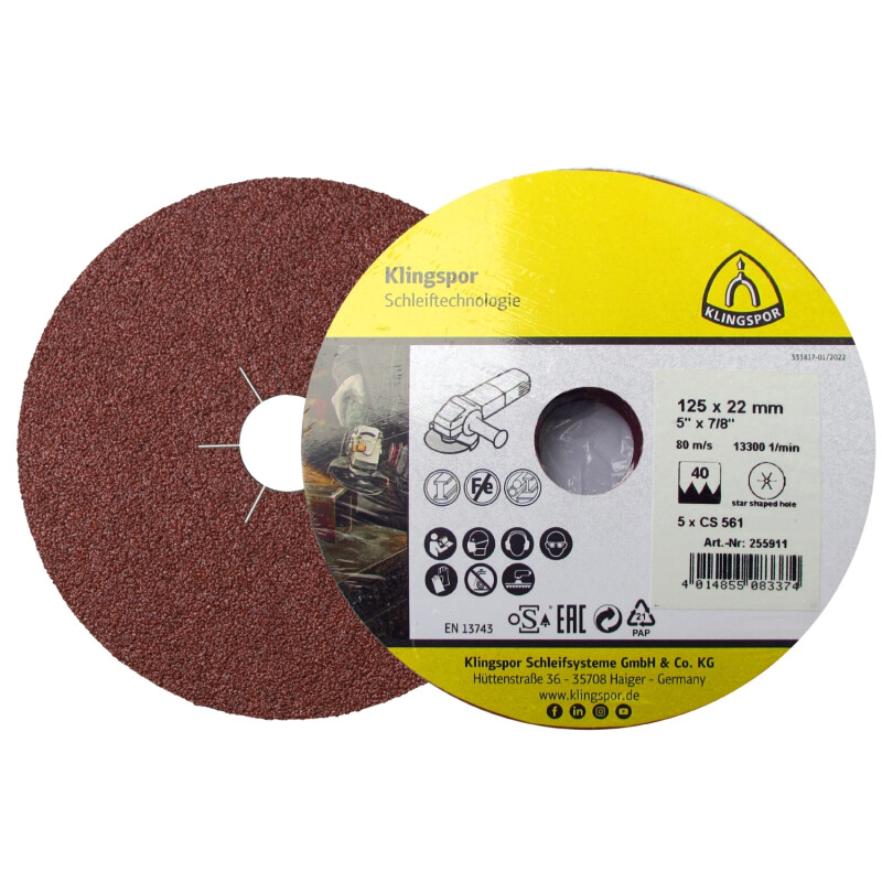 Fiberscheiben CS 561 Schleifscheiben Sternloch Metall universal 115 x 22 mm Korn 24 - 5 Stück SB-verpackt Fiberscheiben CS 561 Schleifscheiben Sternloch Metall universal 115 x 22 mm Korn 24 - 5 Stück SB-verpackt von Klingspor AG