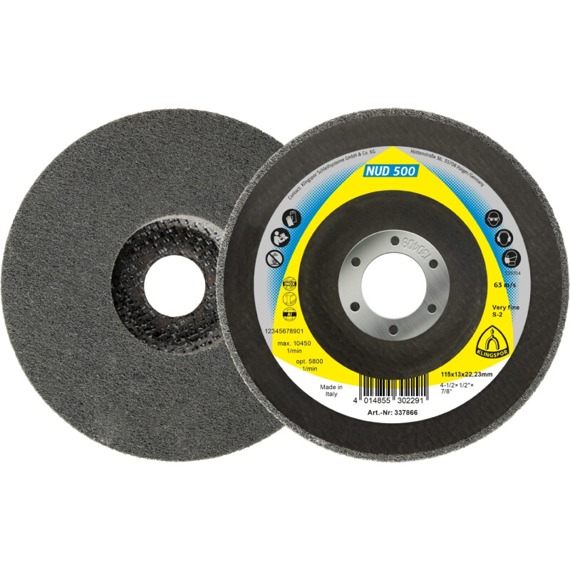 Hochleistungs-Vliesscheiben NUD 500 für hochlegierte Stähle 115 x 13 x 22,23 mm Coarse Siliziumkarbid Hochleistungs-Vliesscheiben NUD 500 für hochlegierte Stähle 115 x 13 x 22,23 mm Coarse Siliziumkarbid von Klingspor AG