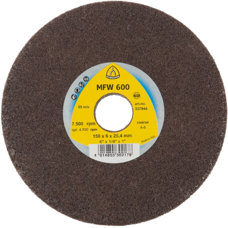 Hochleistungs-Vliesscheiben UNITIZED WHEEL 600 für Stahl, Edelstahl, NE-Metalle 150 x 3 x 25,4 mm Coarse Siliziumkarbid Hochleistungs-Vliesscheiben UNITIZED WHEEL 600 für Stahl, Edelstahl, NE-Metalle 150 x 3 x 25,4 mm Coarse Siliziumkarbid von Klingspor AG