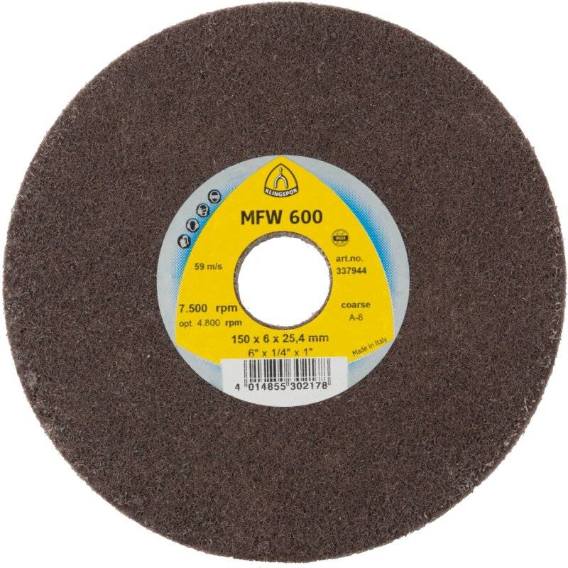 Hochleistungs-Vliesscheiben UNITIZED WHEEL 600 für Stahl, Edelstahl, NE-Metalle 150 x 3 x 25,4 mm Coarse Siliziumkarbid von Klingspor AG
