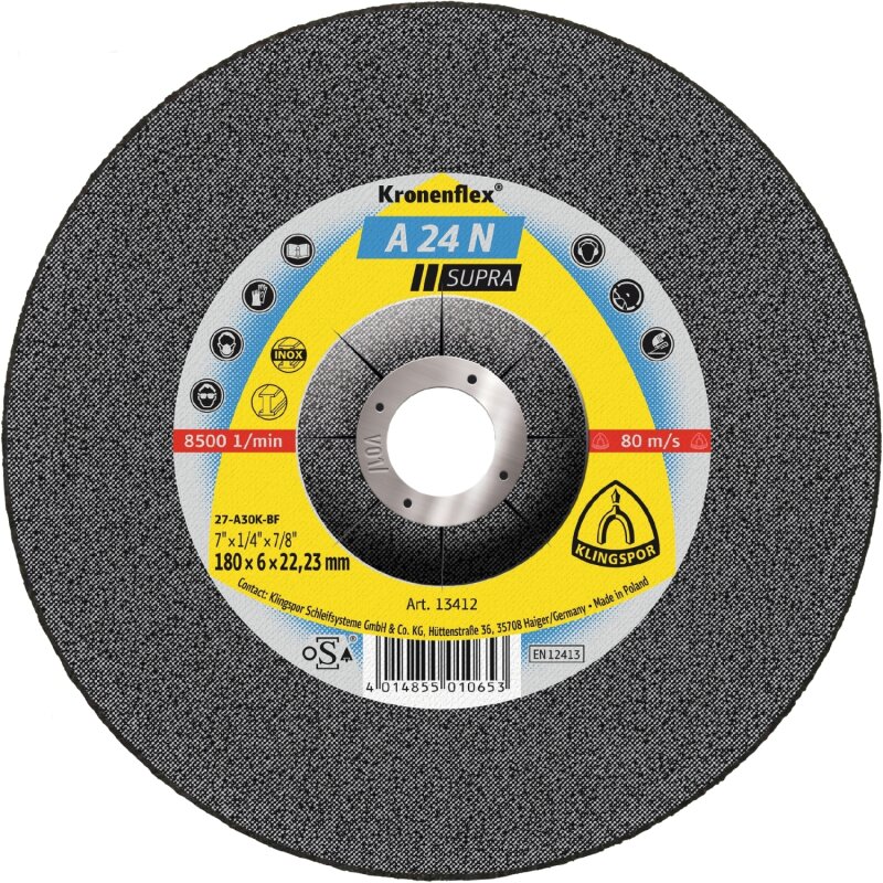 Kronenflex® Schruppscheiben A 24 N gekröpft für Edelstahl 115 x 6 x 22,23 mm von Klingspor AG