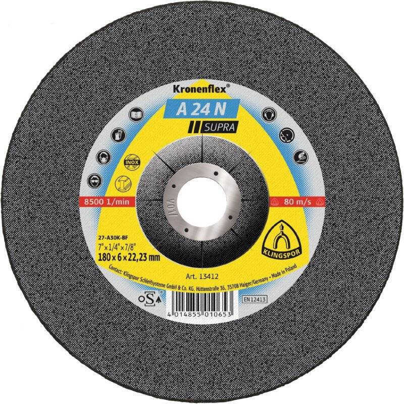Kronenflex® Schruppscheiben A 24 N gekröpft für Edelstahl 115 x 6 x 22,23 mm von Klingspor AG