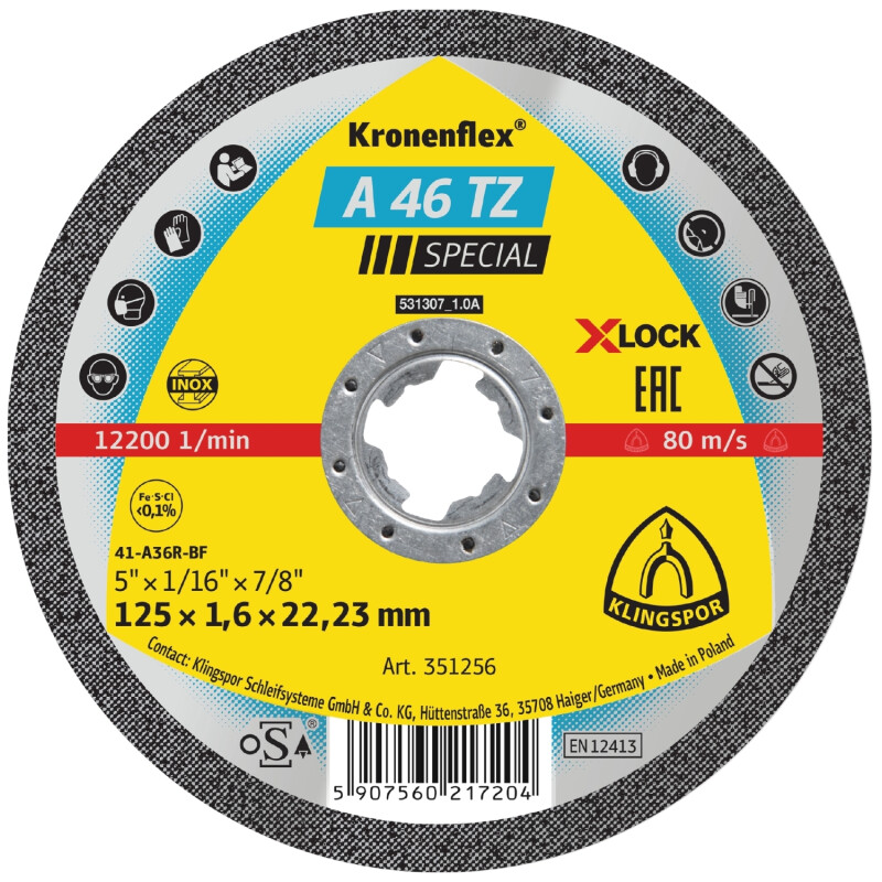 Kronenflex® Trennscheiben A 46 TZ X-LOCK gerade für Edelstahl Stahl 115 x 1,6 x 22,23 mm von Klingspor AG