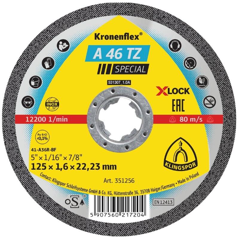 Kronenflex® Trennscheiben A 46 TZ X-LOCK gerade für Edelstahl Stahl 115 x 1,6 x 22,23 mm von Klingspor AG