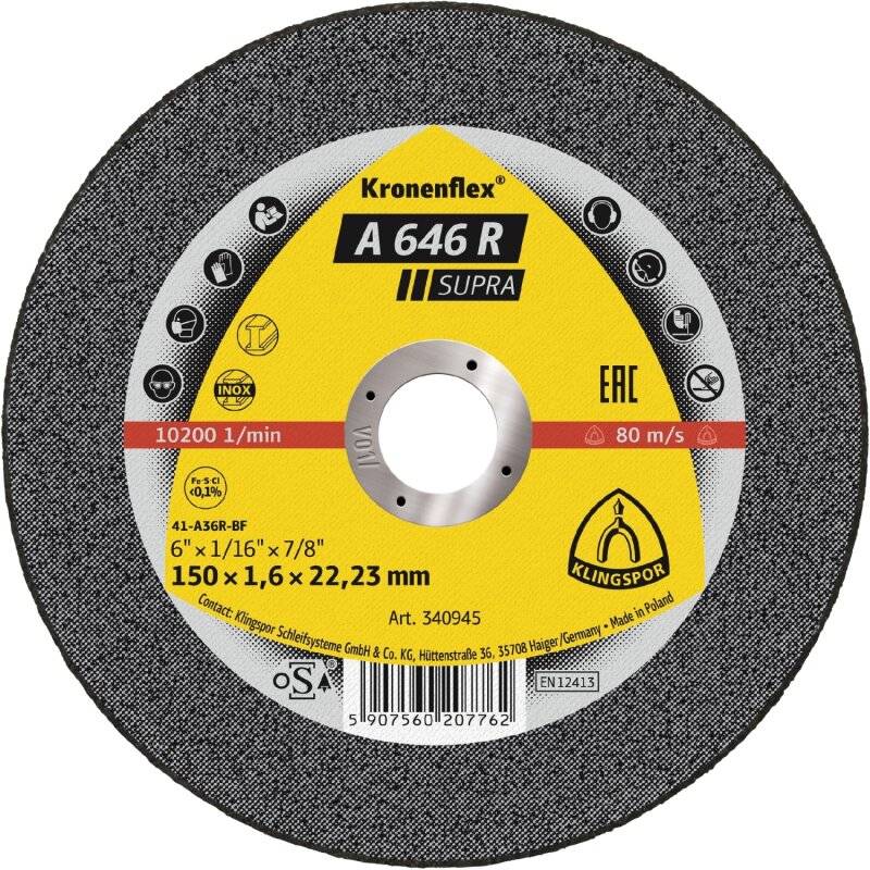 Kronenflex® Trennscheiben A 646 R gerade für Stahl 150 x 1,6 x 22,23 mm von Klingspor AG