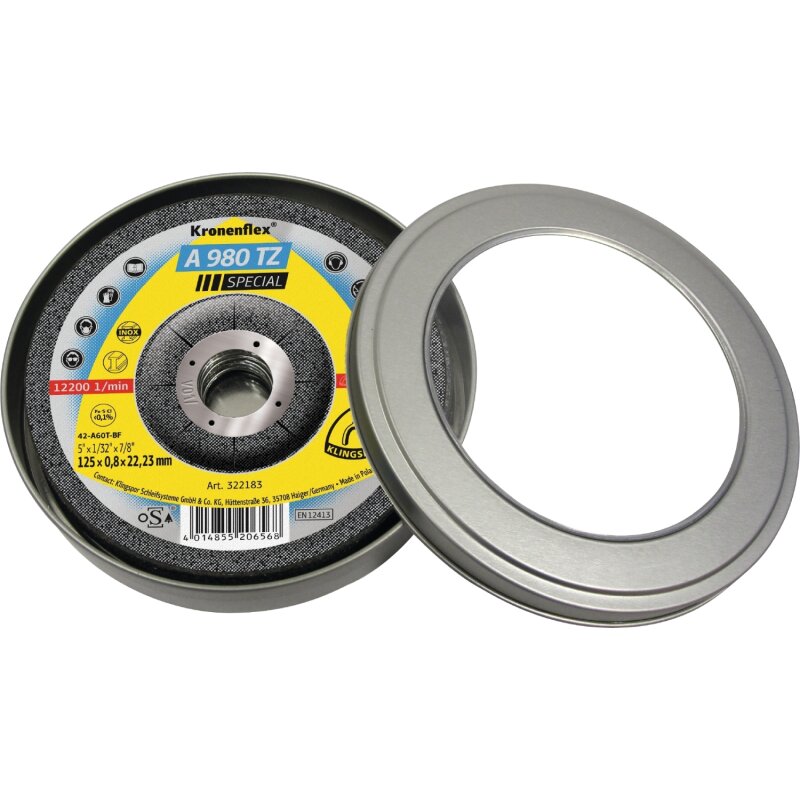 Kronenflex® Trennscheiben A 980 TZ gekröpft für Edelstahl, Stahl, NE-Metalle 125 x 0,8 x 22,23 mm 10 Stück in Runddose von Klingspor AG