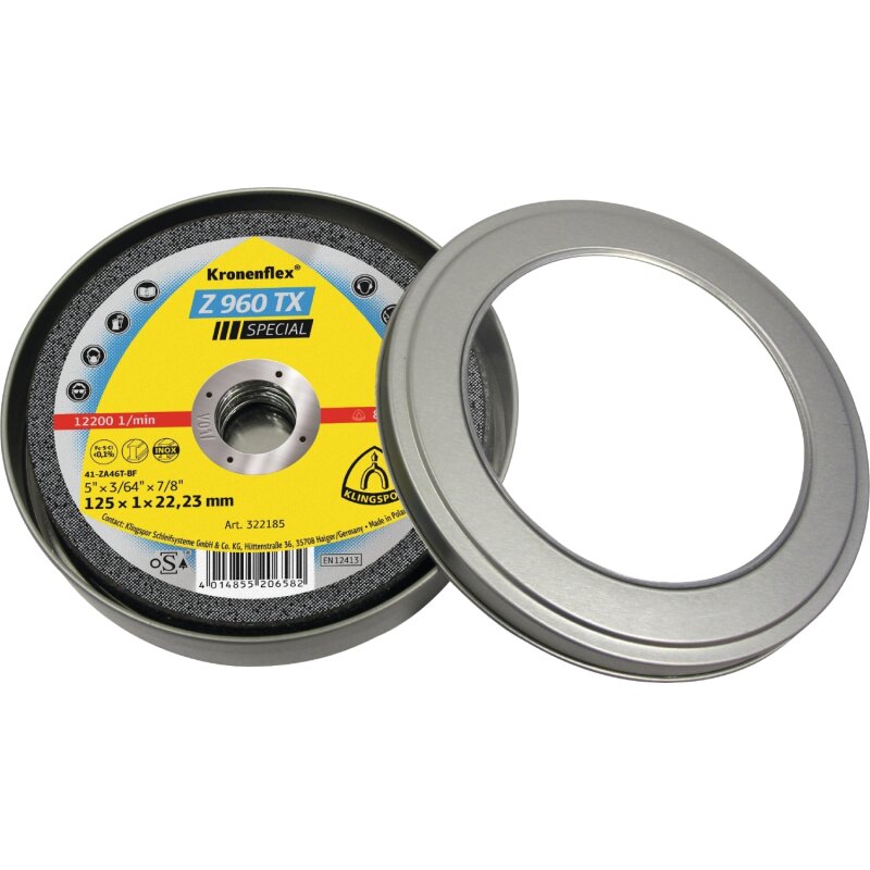 Kronenflex® Trennscheiben Z 960 TX gerade für Edelstahl, Titan Zirkon 125 x 1 x 22,23 mm 10 Stück in Runddose von Klingspor AG